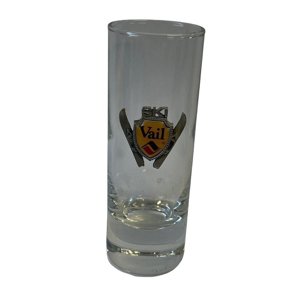 Shot Glass Vail SKI‎ Resort Pewter Emblem Vintage